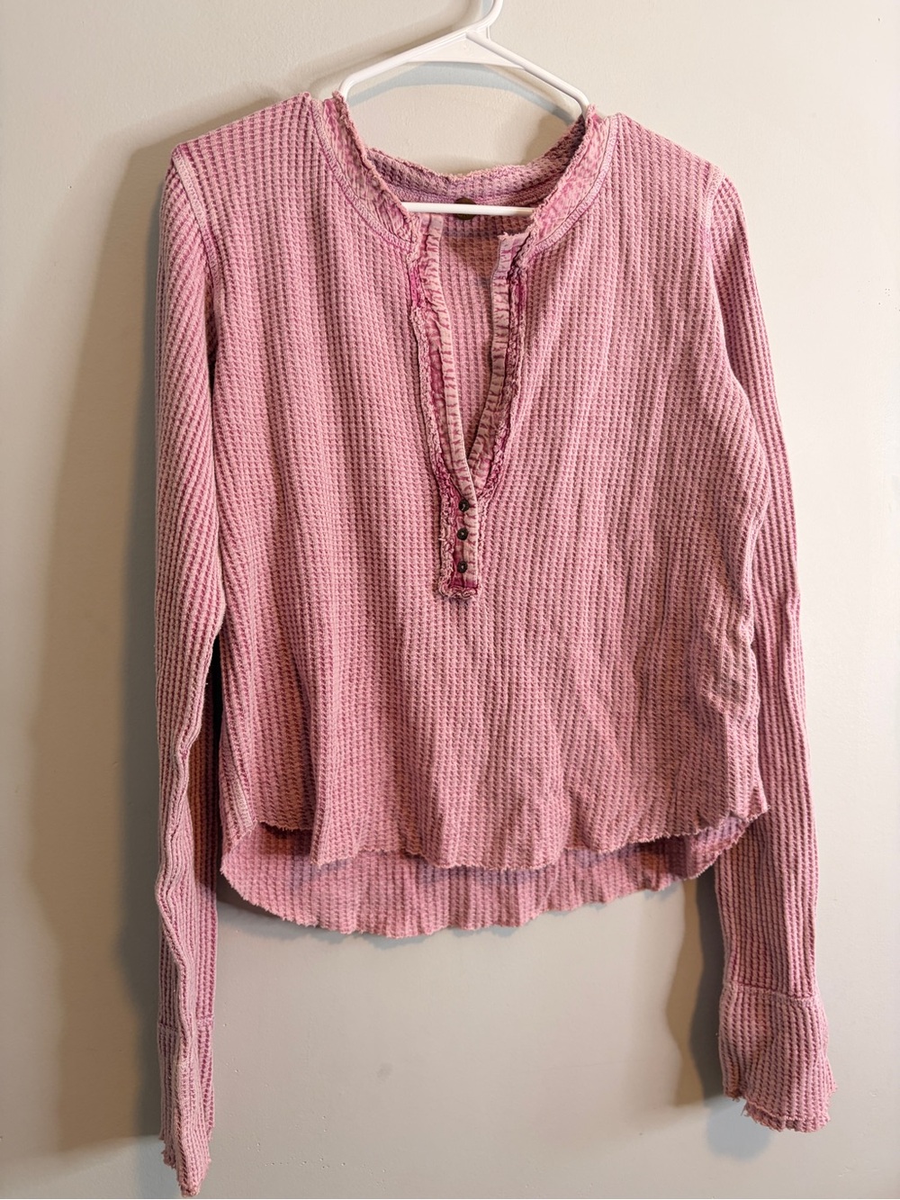 Free people Henley Pink Waffle-Knit long sleeve Top Large